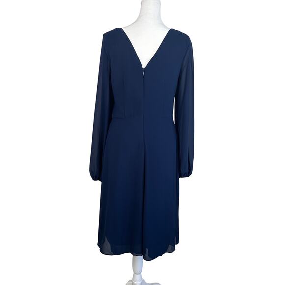 Marina Women’s Chiffon Navy Faux Wrap Dress with Jeweled Broach Size 4 EUC - Picture 3 of 7